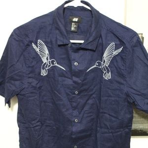 H&M Button Down Bird Embroidery Shirt